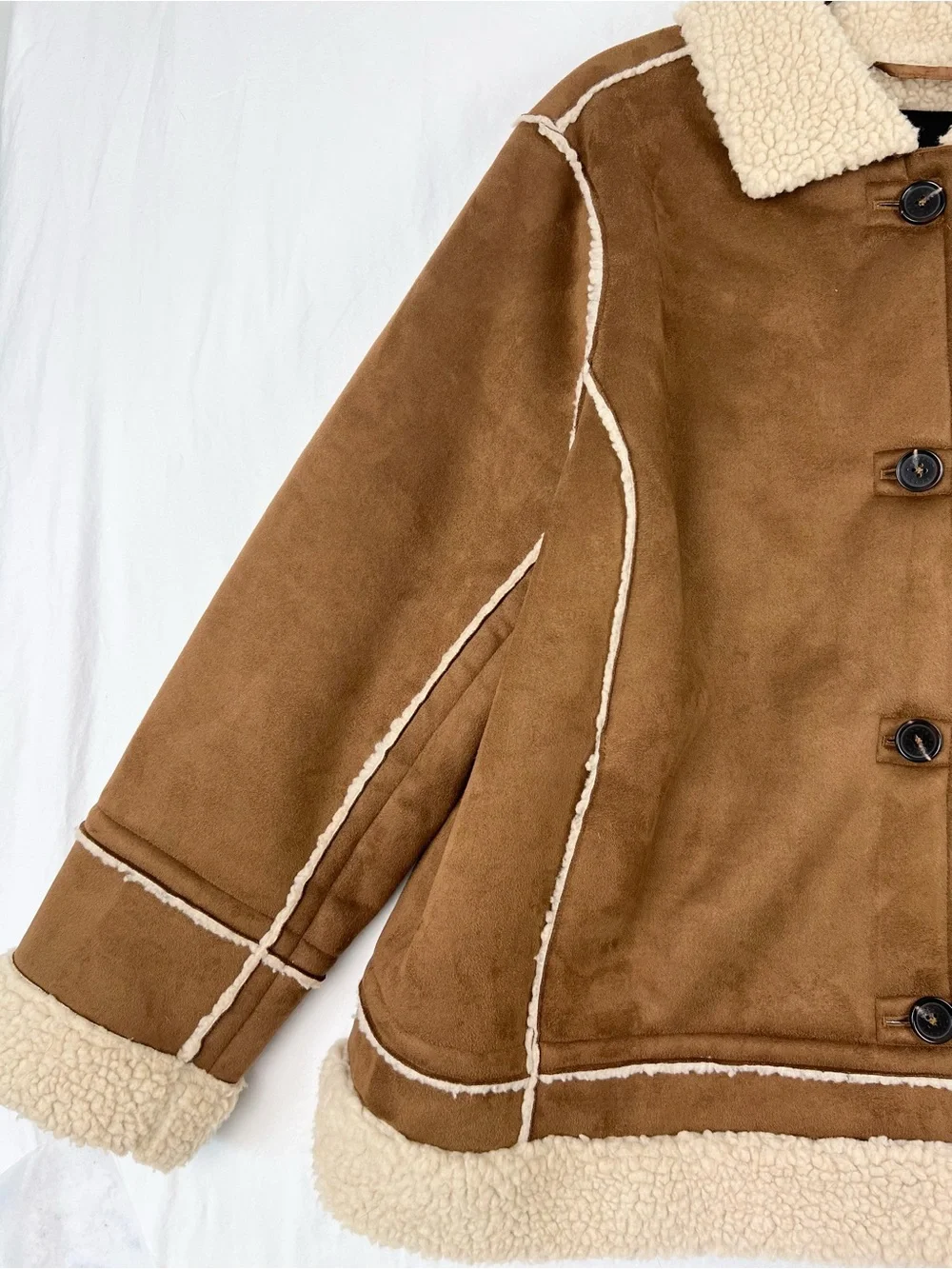 Talbots FAUX SHEARLING SHORT TEDDY COAT Plus 2X Brown Cozy Casual Chic